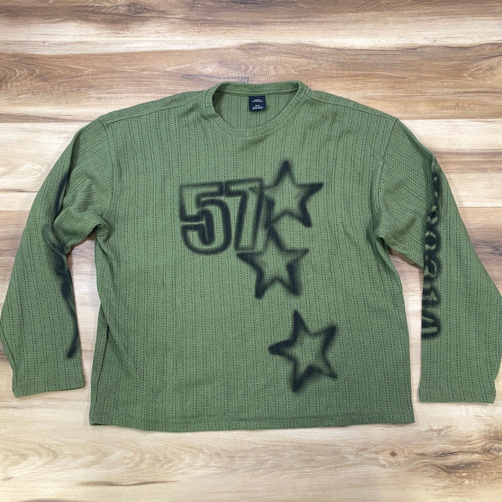 Urban Outfitters Knit Top Men XL Streetwear Cotton Blend Graphic Green EXCELLENT